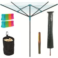 Taylor & Brown Rotary Washing Line, 4 Arm Heavy Duty Clothes Airer Dryer for Outdoor & Garden, 50m Folding Large Rotary Clothes Line with Metal Ground Fixing, Peg Bag, Cover and Pegs