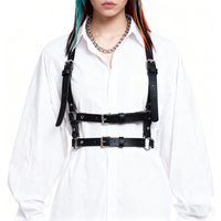 UYEE Rock Men Women PU Leather Belt Y2K Style Harness Strap Sexy Shoulder Chest Chain with Metal Ring for Costume Accessories