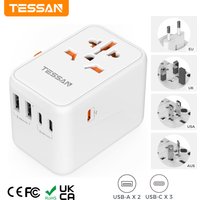 TESSAN 65W GaN Global Travel Adapter Fast Charger All-in-one International Plug USB Socket EU UK USA AUS Power Adapter Converter