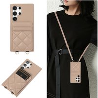 Luxury 3D Grid Crossbody Leather Dual Card Slot Wallet Case For Samsung Galaxy S26 Ultra S25 Edge S24FE S23 Plus S22 Phone Cover
