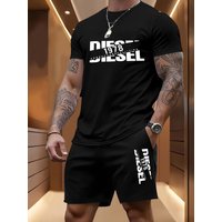 Summer men's casual two-piece set round-neck short-sleeved T-shirt and sports shorts for outdoor activities