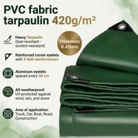 Plandeka PVC 0,45 mm, 420 g/m², wytrzymała, wodoodporna, z wzmocnionymi oczkami i zgrzewanymi szwami, odporna na rozdarcia, stabilna w stosunku do promieni UV i odporna na zimę, plandeka zewnętrzna do