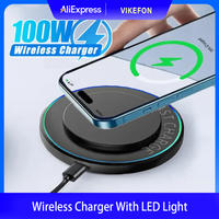 100W Wireless Charger LED Light Mini Desktop Stand Pad For iPhone 17~12 Pro Max Samsung S25 S24 Xiaomi 17 Fast Charging Station
