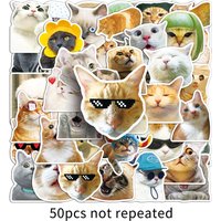 50 Sheets Kawaii Cat Meme Stickers Funny Cute Pet Cartoon Animal Waterproof Stickers For Water Bottle Tumbler Notebook Decoratio