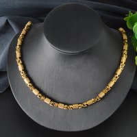 Trend 18K Gold Plated Stainless Steel Barrel Bead Chain Necklace Mens Hip Hop Cuban Link Jewelry Waterproof Fashion Accessory