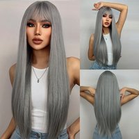 Perruque synthétique lisse grise longue avec frange pour femme, cheveux naturels, postiche de cosplay, degré de chaleur, 03 utilisation
