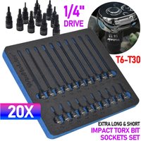 Winholder 20-Piece Extra Long And Short Impact Torx Bit Socket Set 1/4" Drive T6 To T30 Hex Bits S2 CRV Sockets For Garage Tool