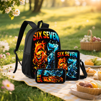 Six or seven cartoon printed three piece backpack set, including backpack, crossbody bag, pencil case