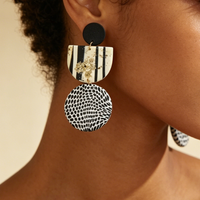Leopard Print Polymer Clay Earrings Lightweight Geometric Circle Stripes Black White Brown Dangle Women's Gift Accessories Party