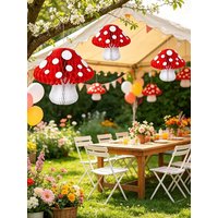 Mushroom Honeycomb Party Decorations 3D Mushroom Hanging Ceiling Cute Mushrooms for Fairy Forest Garden Party, Birthday Decor