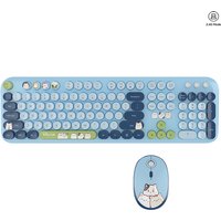 Full Size Wireless Keyboard Mouse Combo 104 Keys Retro Cute Cat Design Plug and Play Keyboard Mouse Set for Windows 7/8/10/XP