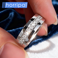 HORRIPAL D VVS1 Moissanite Ring for Men Woman 100% S925 Sterling Silver GRA Certified Party Band Waterproof Hiphop Cuban Jewelry
