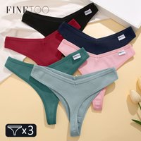 FINETOO Women's Cotton Thongs 3Pcs Comfortable Waffle G-string Female Low-Rise T-Back Underwear S-XL Bikini Underpants Lingerie