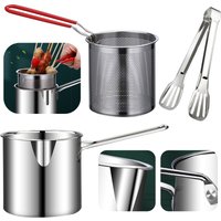 1200ML Chicken Fried Pot with Strainer Basket Mesh Frying Pasta Pan 304 Stainless Steel for French Fries Chicken Fry