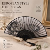 European Style Folding Hand Fan | Lace Floral Vintage Fan | Wedding Bridal Dance Prop | Party Cosplay Photo Prop | Portable