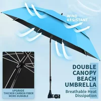 Durable 23-Inch Breathable Double-layer Beach Chair Parasol with Fixture 360 ° Adjustable Convenient Beach Umbrella