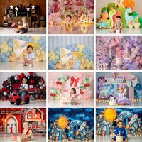 Birthday Cake Smash Backdrops Kids Baby Photography Props Astronaut Space Ship Fireman Racer Car Boy Photocall Backgrounds
