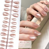 30Pcs/Set Cat Magnetic Eye French Sheer Manicure Tip Cute Bride Acrylic False Nails Press On False Nail Supplies For women