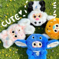 Hot 12/23cm Cute leather-faced dollsPlush Toys Cute Panda rabbit Pendants Soft StuffedDoll Keychain Bag Decor Kids Birthday Gift