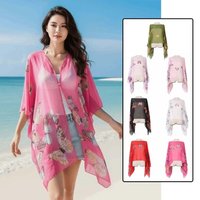 Breathable Sunscreen Butterfly Shawl with Buckle Long Thin Large Scarf Lightweight Polyester Seaside Vacation Cloak for Mom
