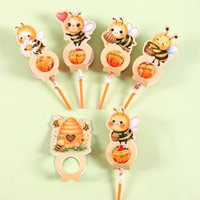 24pcs Cartoon Bee Lollipop Paper Holder Mixed 6 Styles Lollipop Decor Cards for First Birthday Party Supplies