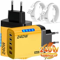 5-Port GaN USB C PD Fast Charger with QC3.0 240W for iPhone 17 16 15 Pro Samsung Xiaomi Huawei Phone Tablet Quick Charging