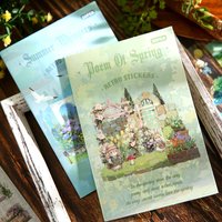 Mr.Paper 2 Books Retro Die-Cut Sticker Book, Vintage Landscape Diorama Stickers for Journal Scrapbooking DIY Postcard Decor