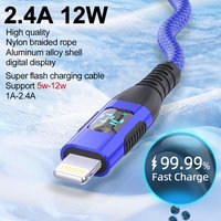 1M 2M 3M LED Display USB A to Lightning Cable Nylon Braid High quality MFi Certified FastCharging for iPhone14 13 12 11 XS XR X