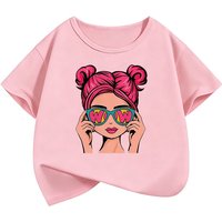 Fashion Girl Design Printed T Shirts Soft Short Sleeve Kids Children's T-shirt Girls Summer Spring Casual Top Tee Shirt