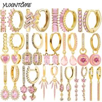 925 sterling Silver Ear Needle Sweet and Romantic Pink Series Zircon Earrings Women's Geometric Hoop Earrings Exquisite Jewelry
