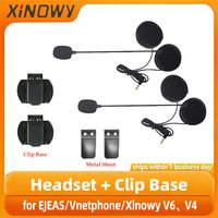 Headset + Clip Base 3.5mm Interface Microphone Speaker Headset for EJEAS/Vnetphone/Xinowy V4 V6 Motorcycle Bluetooth Interphone