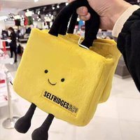 Selfridges Collaborative Large Capacity Yellow Face Plush Tote Bag Cute Square Bag Korean Style Single Shoulder Bag