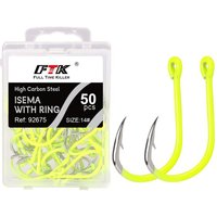 50PCS/BOX Sharp High-carbon Steel Fishhooks Barbed Fluorescent Fishing Durable Hook Fish Gear Fighting Hook With Eye for Carp
