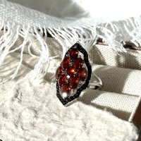 silver 925 vintage sparkling charm black diamond garnet rings for women fashion fine rhombus red ring wedding jewelry gift