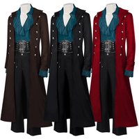 Victorian Long Vintage Jacket Men Women Stand Collar Pirate Western Cowboy Cosplay Trench Coat Punk Gothic Medieval Coat Dress
