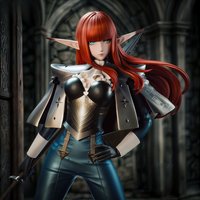 Elven Female Warrior Red-haired Version Resin White Model 3D Printed DIY Coloring Self-assembly Figurines Miniatures Decoration