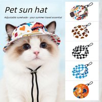 Summer Pet Sun Hat with Ear Holes, UV-Protective Breathable Cute Fisherman Cap for Outdoor Use, Fits Both Cats and Small Dogs