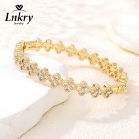 Lnkry Classical Elegance Moissanite Chain Bracelet 14K Gold Filled Four Leaf Flower Bracelet For Women Wedding Jewelry Gifts