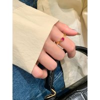 Ladies' Gold-plated Adjustable Ring, Cherry Powder Cubic Zirconia Minimalist and Exquisite Multifunctional Daily Jewelry Gift