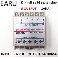 St5-5dd 10DA 5 Channel Din Rail SSR Quintuplicate Five input 3~32VDC Output 24~380VAC Single Phase DC Solid State Relay 10A PLC