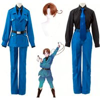 Hetalia North Italy Feliciano Vargas Cosplay School Uniform Wig Blue Suit Anime Mens Costume Halloween Christmas Outfit Suit