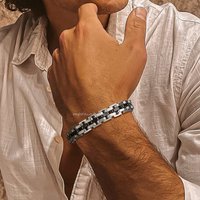 Stylish Strap Chain Bracelets for Men Boys,Waterproof Stainless Steel Thick Chain Wristband,Father's Day Husband Dad Gift
