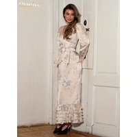 Clacive Fashion Slim Print 2 Pieces Set For Woman 2026 Elegant Long Sleeve Crop Top With High Waist Long Skirt Set Female Clothi