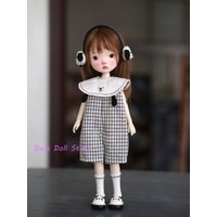 Dula Doll Clothes Handmade Puppy Black and White Jumpsuit with Ear Muf for Blythe Landoudou Landazz OB22 Azone Doll