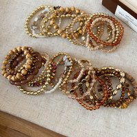 12/18 Pcs Maillard Vintage Glass Wooden Beaded Bracelets for Women Men Ethnic Style Boho Coconut Shell Stackable Bracelet Sets K