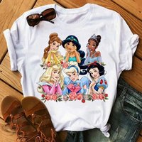2026 Disney Princess Creative Printed Short Sleeve T-shirt Summer New Collection Women Cute Plus Size Harajuku Loose Casual Top