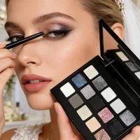 MGL Black Satin 15 Color Eyeshadow Palette Grey Glitter Smoky Dark Punk Metal Cosplay Makeup Bridal Wedding Day Glam