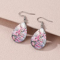 1 Pair of Pink Branch and Flower Pattern Earrings with Convex Glass and 316 Stainless Steel Teardrop Ear Hooks, Classic and Simple Style Suitable for Women for Daily Wear, Gift-Giving, and Holiday