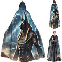 Egyptian God Anubis Art Long Hooded Cloak Witch Medieval Costume Cosplay Cape HalloweenVampire Adult Unisex