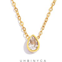 Dainty Water-drop Necklace for Women, CZ Pendant Minimalist Jewelry, Stainless Steel Waterproof Hypoallergenic Everyday